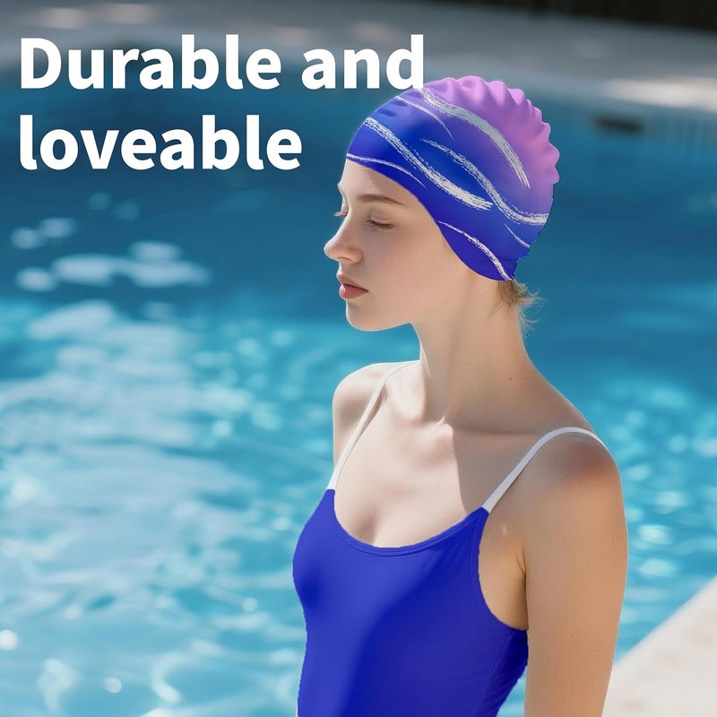 WRTMBOIF Swim Cap for Long Hair, Durable Silicone Swimming Caps for Women Adults Youths, Non-Slip Waterproof Swim Cap to Keep Hair Dry - Image 5